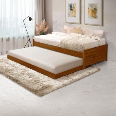 Imagem de Cama Solteiro Com Auxiliar Bibox Bicama Gabrieli Com 2 Colchões Inclusos - Castanho