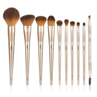 Imagem de Ceppin Pincéis de maquiagem profissionais, 10 peças, conjunto de pincéis de maquiagem sintético premium, kit de pincéis de maquiagem com contorno de base em pó (dourado)
