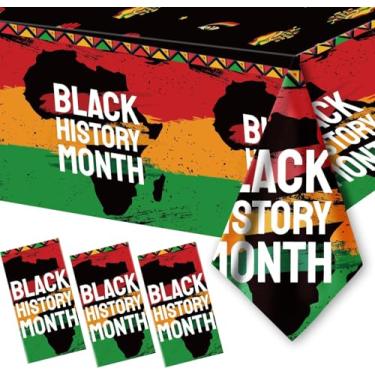 Imagem de Kailinst 3 peças de toalha de mesa preta do mês da história negra, 203 x 129 cm, eventos memoriais afro-americanos, decoração de mesa de plástico para festa de celebração do mês da história negra,