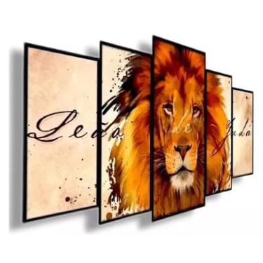 Imagem de Kit quadro decorativo 5 peças 95x60cm Animais Leão Judá