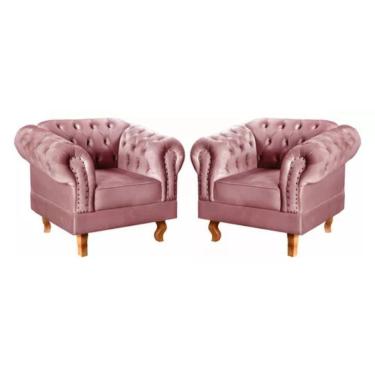 Imagem de Kit 2 Poltronas Chesterfield Dom Pedro Vintage Retrô Capitonê Veludo Rosê