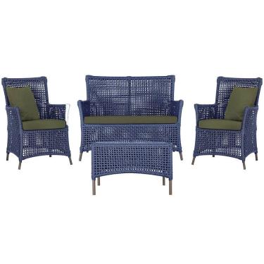 Imagem de Jogo Sofá 2 Poltronas E Mesa Igapó Marrom E13 Trama Original Azul