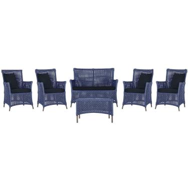 Imagem de Jogo Sofá 4 Poltronas E Mesa Igapó Marrom E12 Trama Original Azul