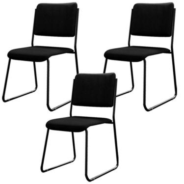 Imagem de Kit 03 Cadeiras Hoteleira Auditório Empilhável Inter L02 Crepe Preto