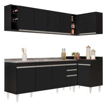 Imagem de Armário De Cozinha Modulado De Canto Esquerdo 5 Peças Cp54 Com Pia Inox Preto - Lumil