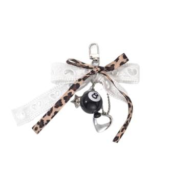 Imagem de AIETUE Chaveiro de 8 bolas para mulheres, Y2k Heart Star Leopard Bow Lace Ribbon Hollow Cute Bag Charm Gift Accessories (laço branco)