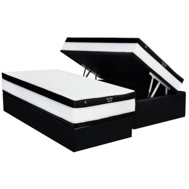 Imagem de Conjunto Box Baú Solteiro Colchão Molas Luckspuma Ensacadas Gold Line Elastic Gel + Base Crc Suede Black (88x188)