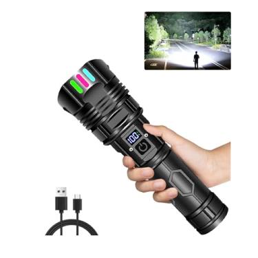 Imagem de Bedevil Lanterna recarregável de alto lúmens, longo alcance, bateria de 5000 mAh, lanterna LED super brilhante, alimentada por bateria, impermeável, zoom telescópico, para acampamento de emergência