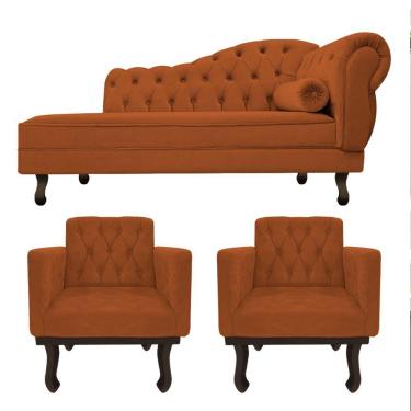 Imagem de Kit Diva Recamier Diana 140Cm Lado Esquerdo E 02 Poltronas Classic Suede Terracota