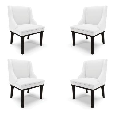 Imagem de Kit 4 Cadeiras Decorativas Sala De Jantar Base Fixa De Madeira Firenze Pu Branco Fosco/preto G19