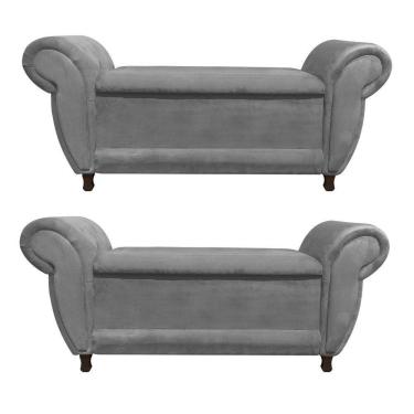 Imagem de Kit 02 Recamier Com Baú Itália Suede Grafite