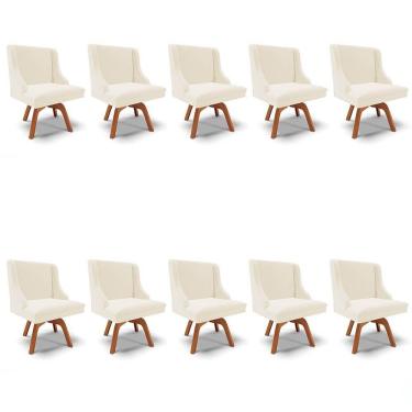Imagem de Kit 10 Cadeiras Estofadas Base Giratória De Madeira Lia Veludo Bege - Ibiza