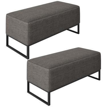 Imagem de Kit 02 Puffs Cléo W01 Base Ferro 90 Cm Linho Cinza Escuro