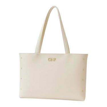 Imagem de Bolsa Sacola Feminina Grande De Ombro Universitária Reforçada (Marfim)