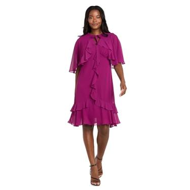 Imagem de R&M Richards Vestido feminino de chiffon com babados e capuz destacável com gola amarrada - coquetel e noite, Amora, 44