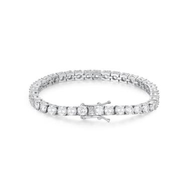 Imagem de NOBYLO Corrente de tênis clássica de aço inoxidável de 4 mm, banhado a ouro 18 k/branco com zircônia cúbica para mulheres e homens, corrente moderna de 1 fileira com zircônia cúbica, 8.5 inches, Aço