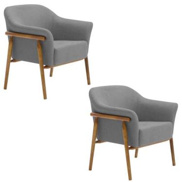 Imagem de Kit 02 Poltronas Luna Base Madeira Poliéster Cinza - Nexta Casa