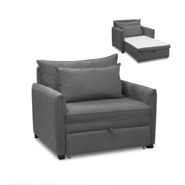 Imagem de Poltrona Cama Retrátil Solteiro Com Rodízio Cloe Bouclê E03 - D'rossi Cinza Escuro