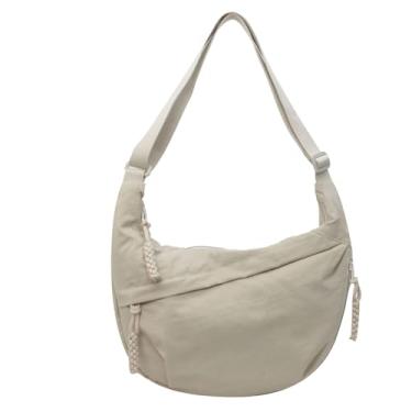 Imagem de Bolsas Crescent para mulheres e homens, bolsas transversais de nylon, bolsa tiracolo Hobo média, bolsa de ombro meia lua, bolsa de bolinhos despojados, Bege