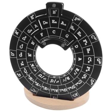 Imagem de LUMINFLY Ferramenta de roda de melodia para teoria musical, círculo de quintas com gráfico de acordes de guitarra e suporte de madeira para prática
