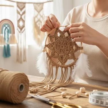 Imagem de Cordão de macramê 3 mm x 100 jardas corda de algodão colorido para pendurar na parede, decoração de casa, cabides de plantas (café)