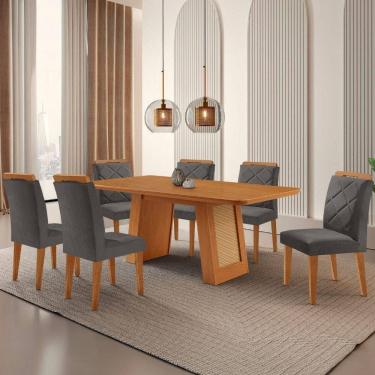 Imagem de Mesa De Jantar Carolina Com 6 Cadeiras Moderna Mobilia Veludo Grafite/naturalle Laminado