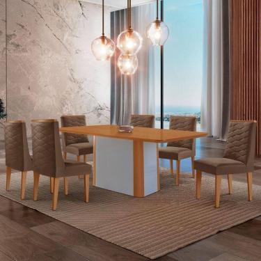 Imagem de Mesa De Jantar Isadora 180cm Tampo Mdf Laminado Veludo Marrom Off White