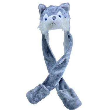 Imagem de Conjunto de inverno: chapéu, cachecol e luvas Grey Husky Dog para adul