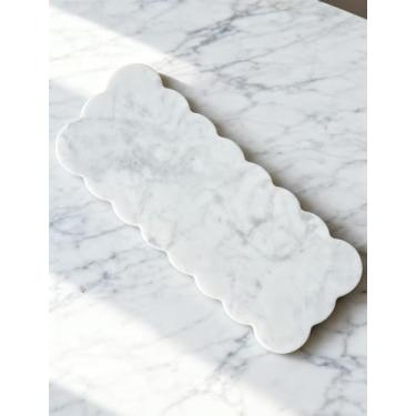 Imagem de EXCHUES Bandeja de mármore natural, tábua de servir de 30,5 x 12,7 cm, organizadores e armazenamento de banheiro, presente de pedra recortada para decoração de bancada de cozinha doméstica (mármore