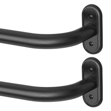 Imagem de Pacote com 2 varões de cortina pretos, hastes blackout de teto para janelas de 122 a 213 cm, hastes de tratamento de janela de quarto curvadas ajustáveis de 2,5 cm com suporte de alumínio