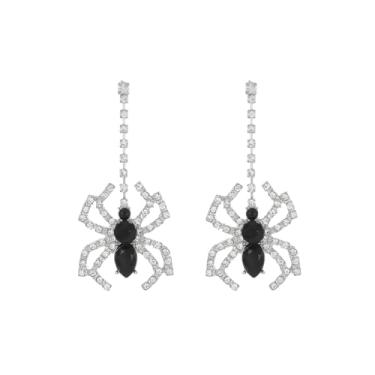 Imagem de Brincos femininos de aranha de Halloween com pedras preciosas pretas de aranha com pingente de cristal de animal gótico, brincos exclusivos para festas de fim de ano, acessórios de bijuteria de