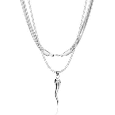 Imagem de Colar em camadas banhado a ouro 18K para mulheres, design externo delicado de pimentão, joias modernas para presentes, Large, aço de titânio, Sem Pedra Preciosa