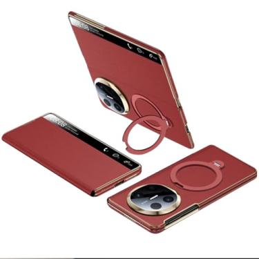 Imagem de FWYANZH Capa de couro para Huawei Mate X6, Smart Clear View Window Flip Cover Ring Stand Holder Magnetic Closure Full Shockproof Protection Shell, vermelho, Mate X6