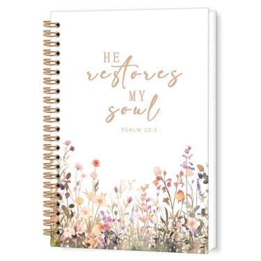 Imagem de TWRVI Caderno espiral de flores silvestres cristãs, Salmo 23:3, versículo da Bíblia, caderno pautado universitário, para material de escritório escolar, cadernos florais religiosos, 14 x 21 cm, 164