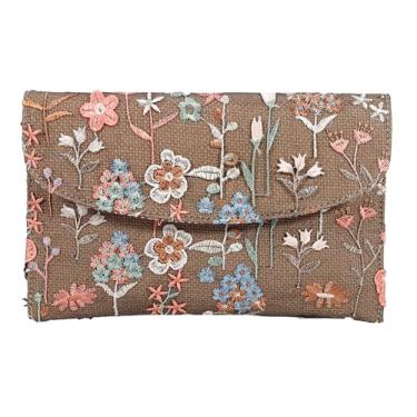 Imagem de Bolsa feminina floral bordada com lantejoulas envelope azul com contas de verão festa de eventos noturnos de casamento, Caqui, 10.43 x 0.19 x 6.69 inches