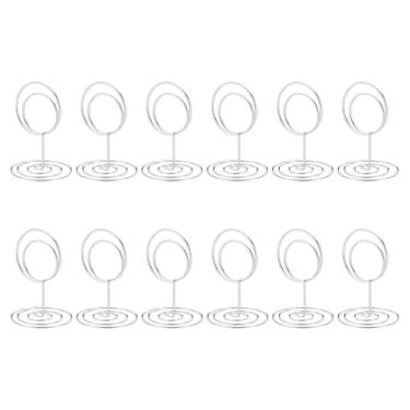 Imagem de Porta-cartões Place, pacote com 12 unidades, 5 cm de altura, suporte de clipe de memorando, com fecho redondo, porta-números de mesa, para fotos, cartões, notas, papel, placa de comida, tom prateado