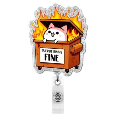 Imagem de Carretel de crachá de fogo engraçado retrátil, suporte de crachá de saúde mental Everything's Fine com clipe jacaré para funcionários de escritório, colega de trabalho, assistente médico, professor