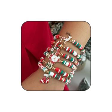 Imagem de WCRAZYE 12 pulseiras de Natal para mulheres, vermelho, verde, Papai Noel, floco de neve, trançado, pulseiras empilháveis, pulseiras de amizade, presentes festivos de Natal, acessórios de roupa, One
