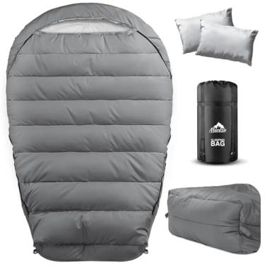 Imagem de MEREZA Saco de dormir de múmia para adultos, saco de dormir duplo para todas as estações, acampamento, caminhadas, mochilão, cinza