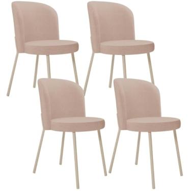 Imagem de Kit 04 Cadeiras para Sala de Jantar Cozinha Estofada Gavi Arena L02 Linho Rosê - Lyam Decor