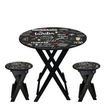 Imagem de Conjunto Mesa C/ 2 Banquetas de Madeira Decoração Area de Churrasco Jantar (Adesivo Churrasco)