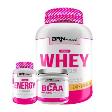 Imagem de Kit Pink Whey Foods 2Kg + Pink Energy 120Caps + Pink Bcaa Com Colágeno