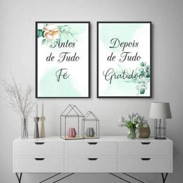 Imagem de Kit 2 Quadros Fé e Gratidão Floral Suave 34x23Cm - Quadros On-Line