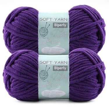 Imagem de Fio de chenille grosso veludo macio super volumoso tamanho 6 para crochê tricô, fio de cobertor de bebê, 100 g 70 jardas por novelo, fácil de usar para cachecóis, amigurumi, artesanato (2, lilás)