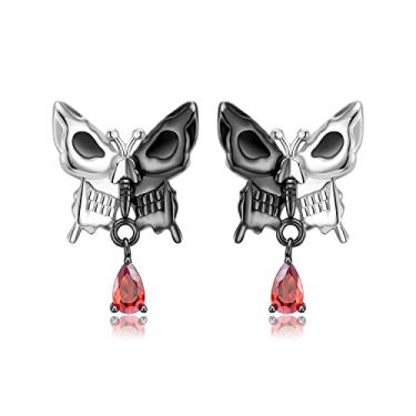 Imagem de AIEGNOS Brincos de caveira para homens e mulheres prata esterlina 925 crânio preto cruz borboleta brincos góticos para casal unissex Halloween aniversário , Prata esterlina, Zircônia cúbica