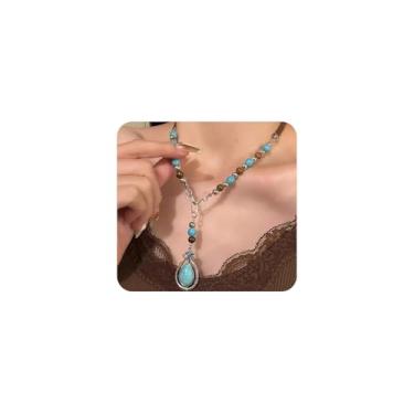 Imagem de Rrdaily Colar feminino com pingente de gota ocidental turquesa étnico boho colorido com contas empilháveis, acessórios de joias de festa, férias, presente, Large, Turquesa, Sem Pedra Preciosa