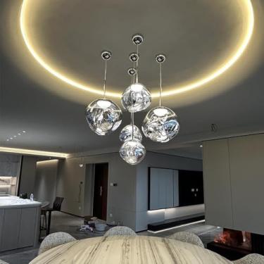 Imagem de Luminária pendente exclusiva em formato de lâmpada de lava - Lustre de design para escadas, casas, duplex, salas de estar, salas de jantar e balcões de bar (prateada, 15 cm)