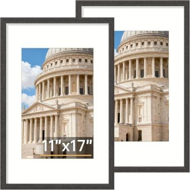 Imagem de Vittanly Conjunto de 28 x 17 porta-retratos de 28 x 43 cm, moldura de madeira maciça para fotos e impressões de arte de parede, exibição de 20 x 30 cm com tapete ou 28 x 43 sem tapete, preto