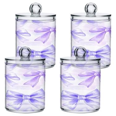 Imagem de ATTX Dispensador de suporte Qtip White Bows para bola de algodão, cotonete, frasco de boticário de plástico transparente, pote de armazenamento de cozinha para decoração de casa, pacote com 4 (225)