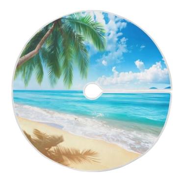 Imagem de Blueangle Saia de árvore de Natal com palmeira de praia marítima de 120 cm - poliéster macio e resistente a rugas, decoração de férias para festas de Natal, árvore festiva e decoração de casa (899)